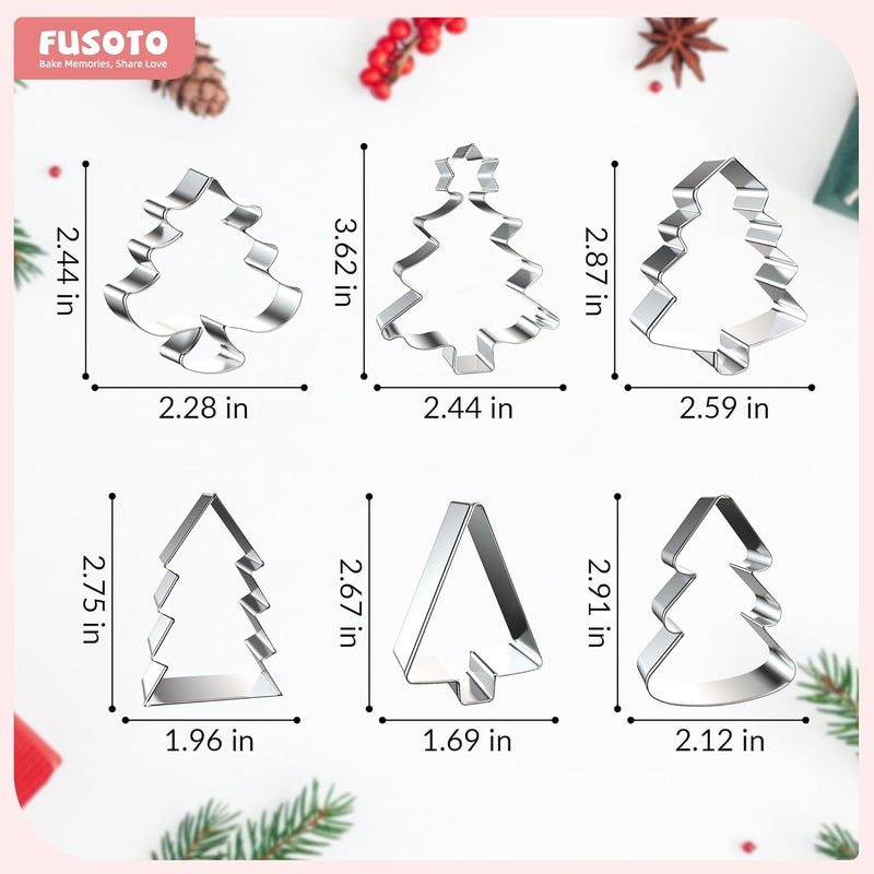 FUSOTO 6PCS Christmas Tree Cookie Cutter Set, Christmas Cookie Cutters, Holiday Shaped Biscuit Molds, Stainless Steel Baking Supplies for Homemade Cookies, Tree - Image 3